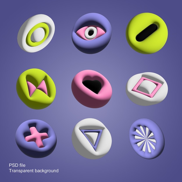 Divertidos inflar monedas taz tapas emoji 3D render juego de flip suave redondo dibujos animados fluffy PSD aislar