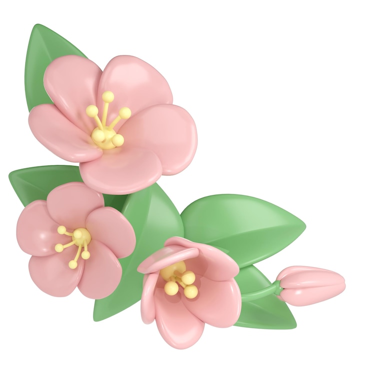 PSD divisore d'angolo rosa pastello 3d fiori di ciliegio arrangiamento botanico primaverile bouquet di clip art floreale