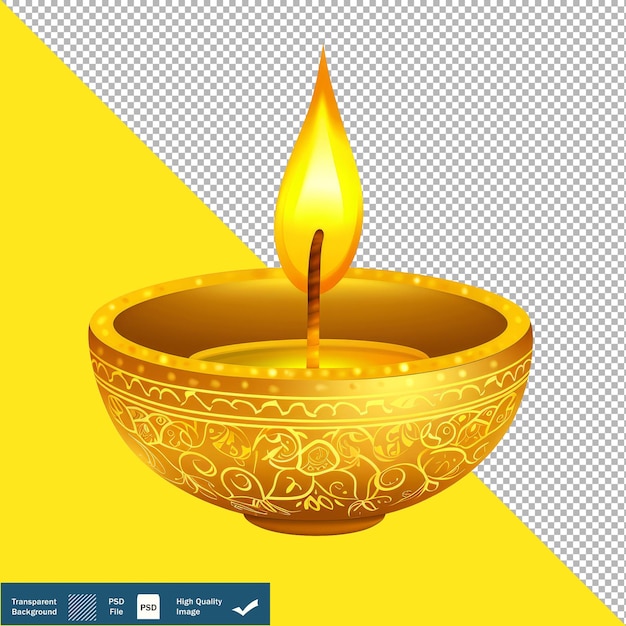 PSD diwali diya en inde dessin en or festif arrière-plan transparent png psd