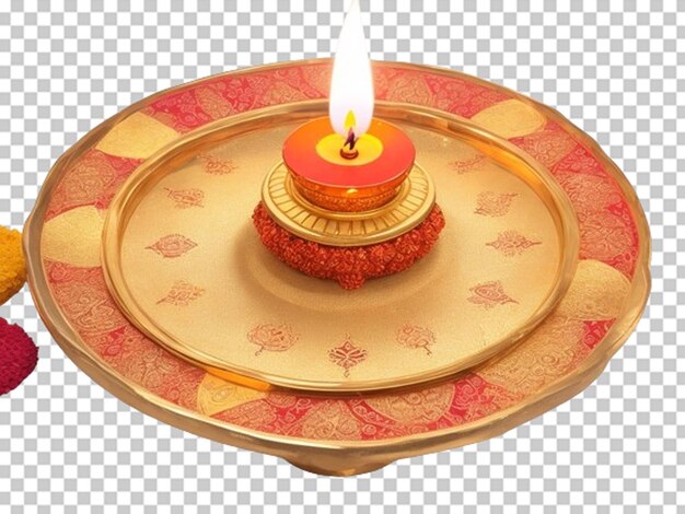 PSD diwali diya avec une plaque de décoration aarti