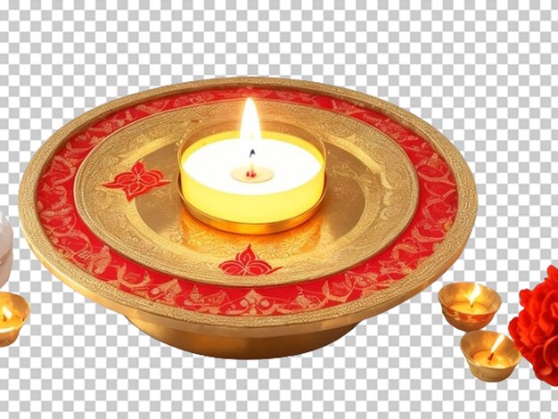 PSD diwali diya avec une plaque de décoration aarti