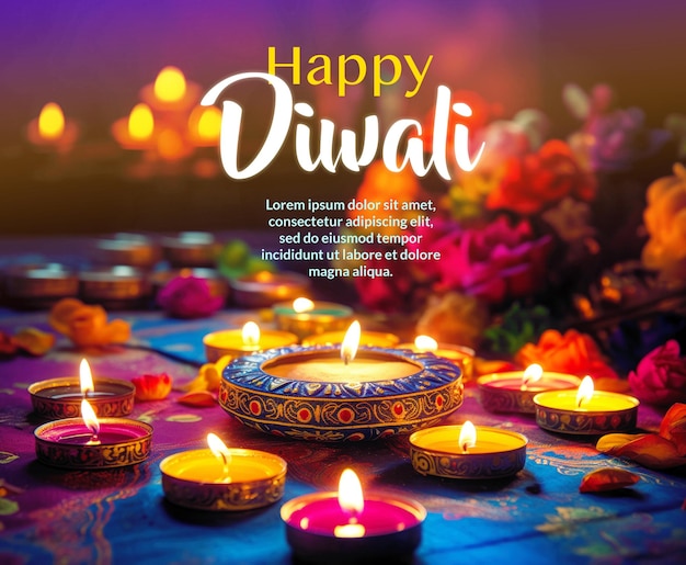 Diwali-Fest-Banner-Vorlage mit Kopierraum Deepavali-Feier, Öllampen und Kerzen