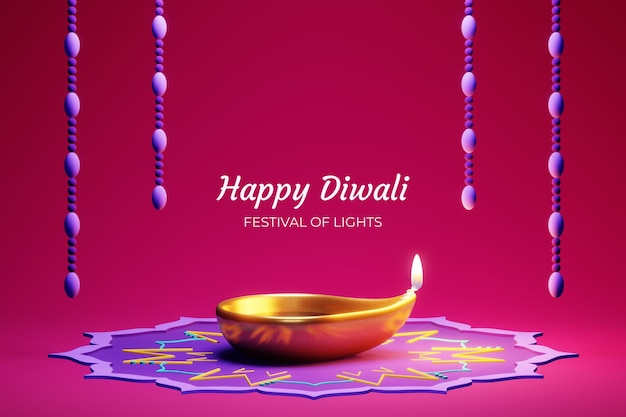 PSD diwali-festkarten-feierhintergrund mit diya-lampe und rangoli-ornament