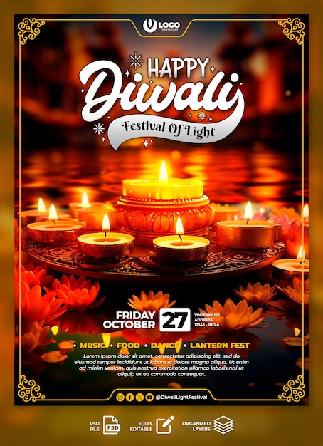 Diwali Light Festival Poster Vorlage für soziale Medien