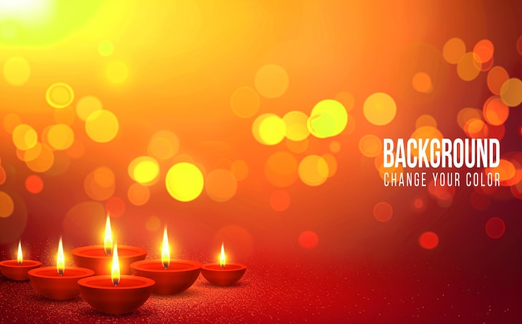 PSD un diwali con velas diya y un fondo rojo