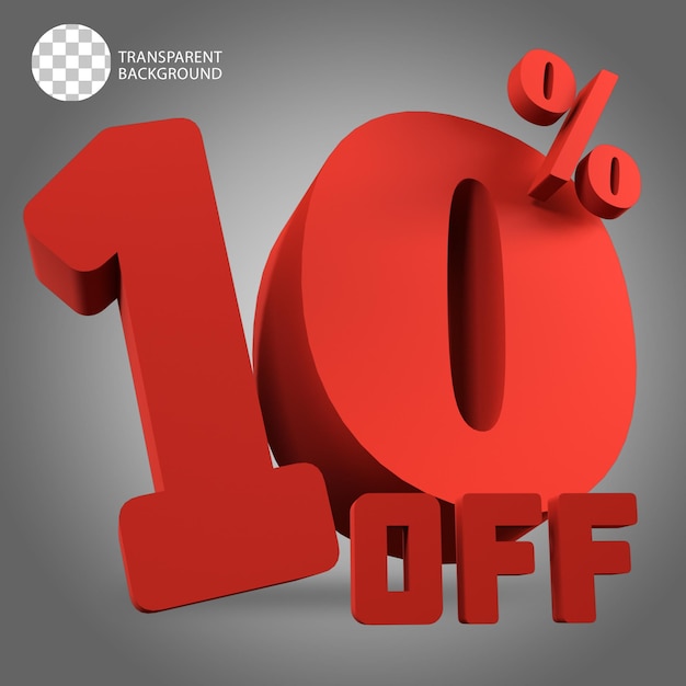 Dix pour cent de réduction promotionnelle illustration rendue en 3D isolée
