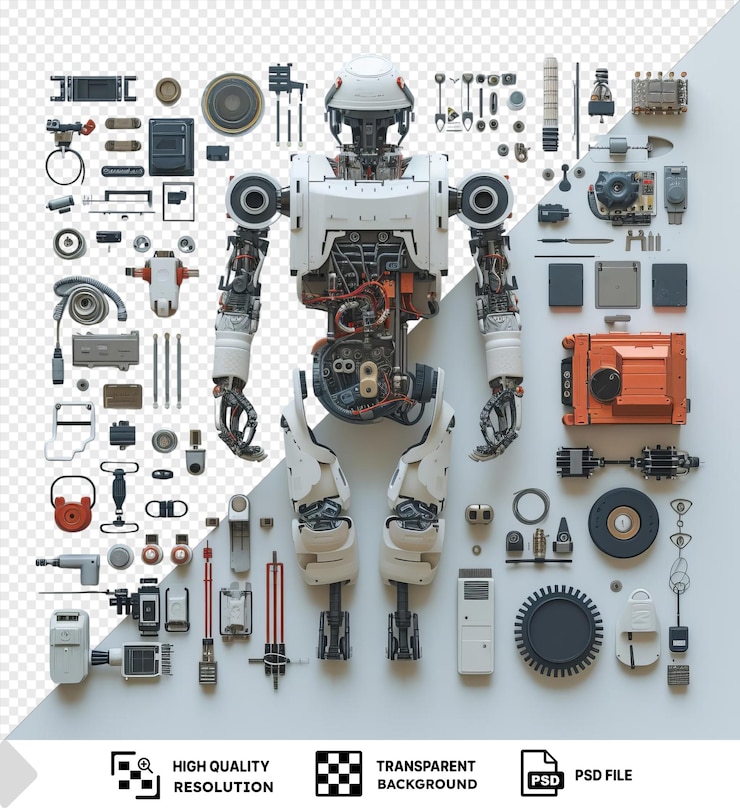 PSD diy-robotik-kit auf einem durchsichtigen hintergrund aufgestellt