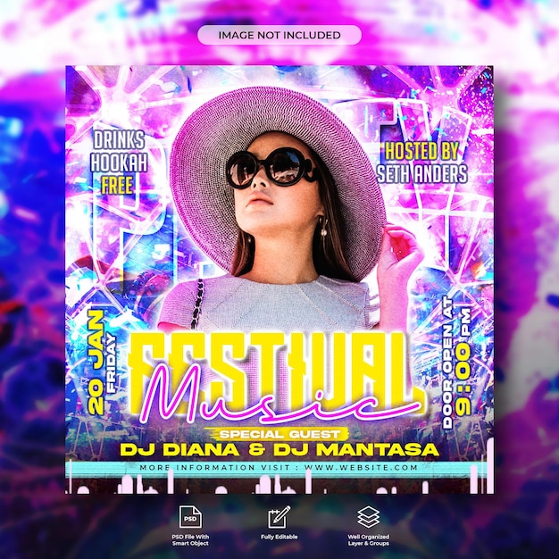 Dj club music party flyer publicación en redes sociales y plantilla de banner web