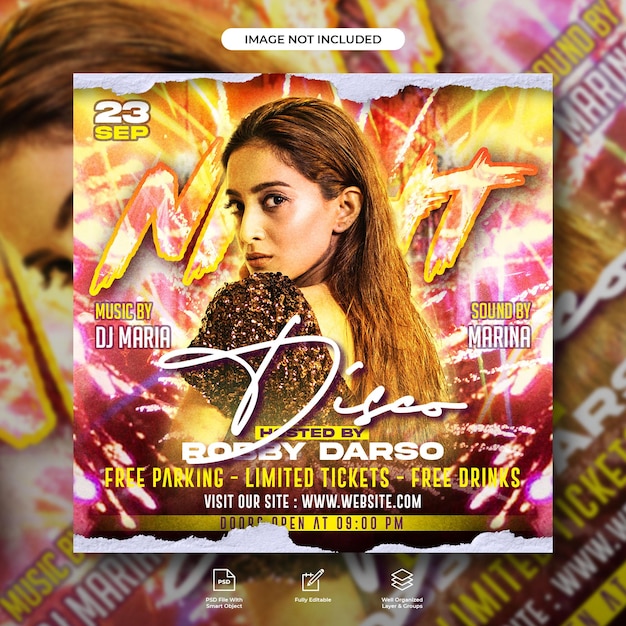 Dj club music party flyer publicación en redes sociales y plantilla de banner web