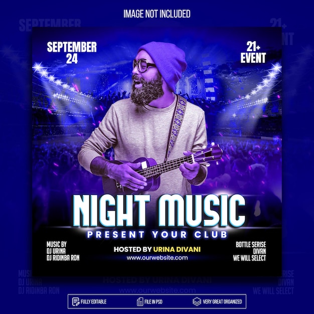 Dj club musica effetto neon volantino design electro party flyer design Psd Premium