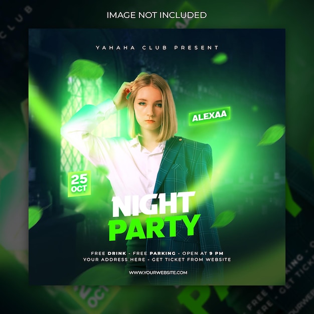 Dj-club-nachtparty social media und flyer-vorlage