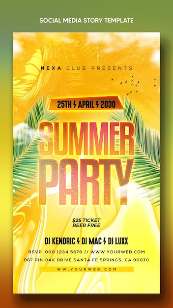 Dj club de verano fiesta redes sociales instagram y facebook plantilla de diseño promocional
