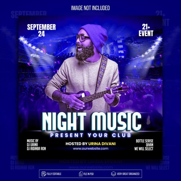 Dj-Clubmusik-Neoneffekt-Flyer-Design Electro-Party-Flyer-Design Premium Psd