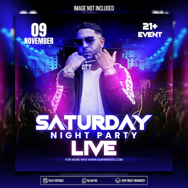 Dj-Clubmusik-Neoneffekt-Flyer-Design Electro-Party-Flyer-Design Premium Psd