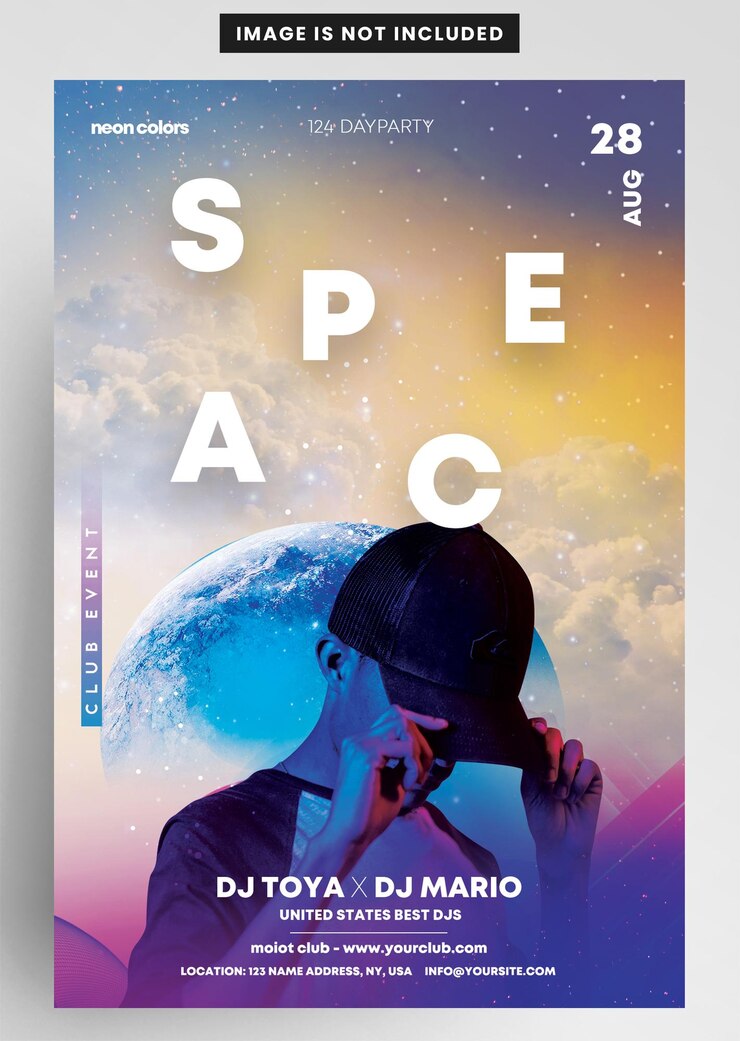 PSD dj de la fiesta espacial futuristic club flyer