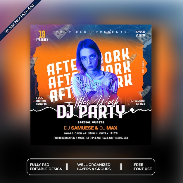 PSD dj night party flyer social-media-post und web-banner