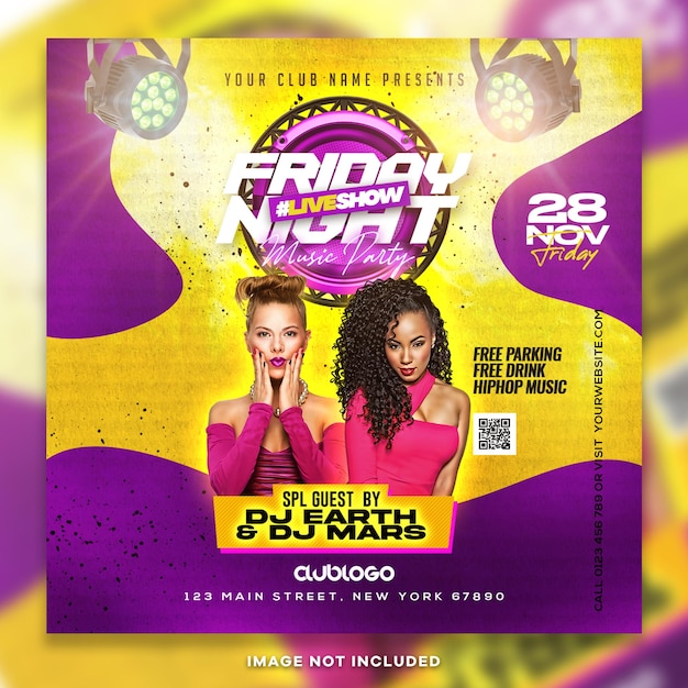 Dj party ad instagram post design psd