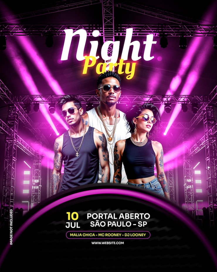 Dj Party Flyer with Electronic Style and Neon 3D Elements