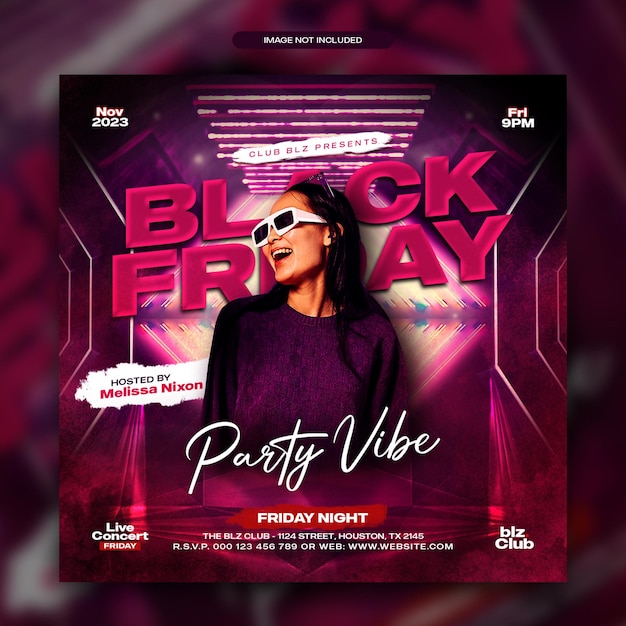 Dj vibe party flyer para black friday social media post e web banner