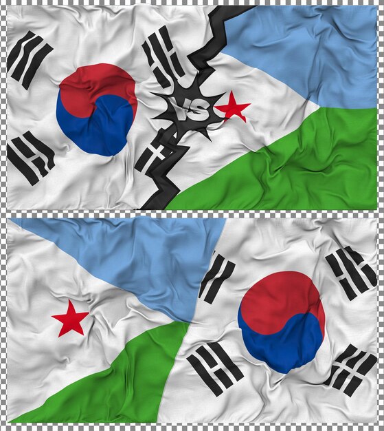 Djibouti contre la Corée du Sud Half Combined Flag Cloth Bump Texture Rendering 3D