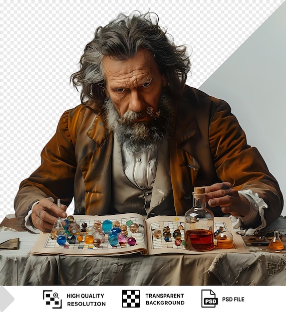 Dmitri Mendeleev, le chimiste, arrange les éléments dans son tableau périodique.