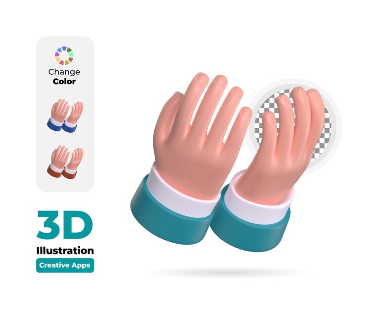 PSD doaa ruego gesto de la mano icono de dibujos animados ilustración en 3d