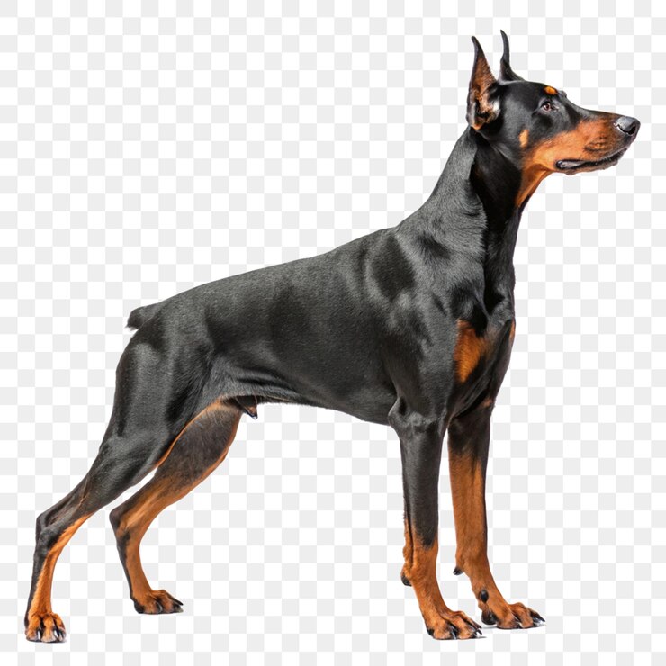 PSD dobermann pinscher em frente a um fundo transparente isolado em um fundo transparente