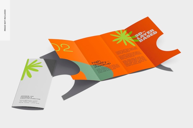 Dobre maquete de brochuras de papel, aberto e fechado
