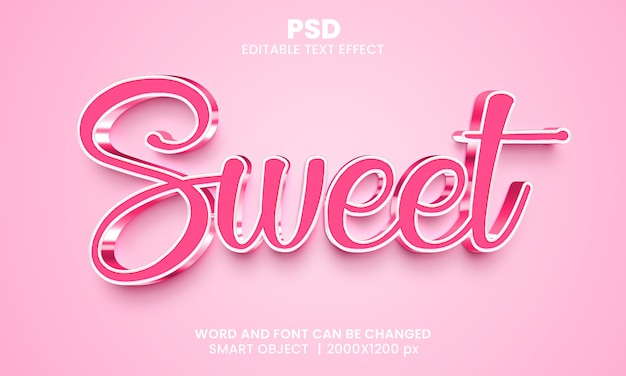 PSD doce estilo de efeito de texto editável em photoshop 3d com fundo moderno