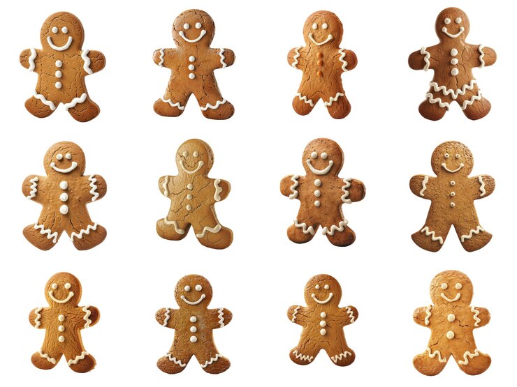 PSD doce galletas de pan de jengibre decoradas con glaseado blanco