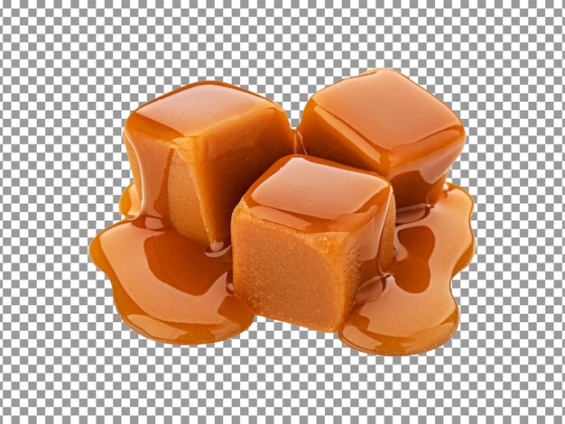 PSD doces de caramelo vitrificados com fundo transparente isolado de calda de caramelo