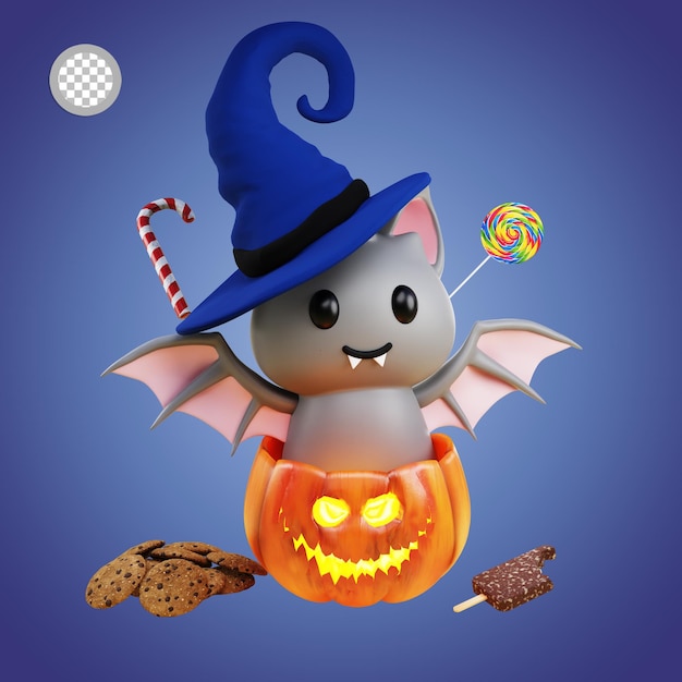 Doces ou travessuras de morcego bonito halloween 3d renderização