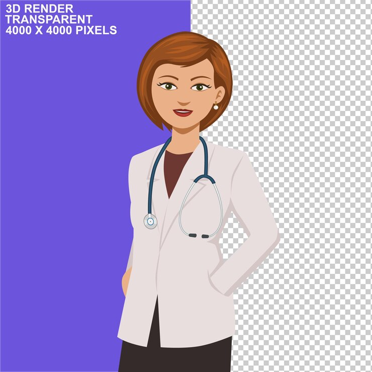 PSD docteur dame docteur infirmière dame docteur avec clip board braces pliantes docteur illustration robotique.