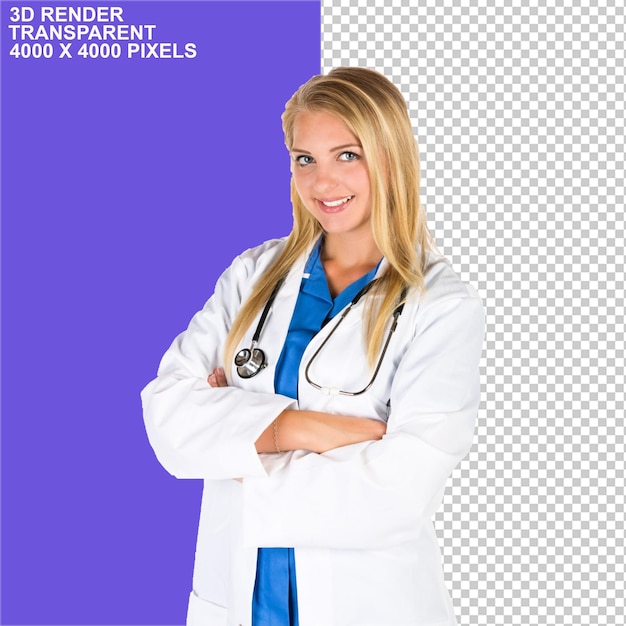 PSD docteur dame docteur infirmière dame docteur avec clip board braces pliantes docteur illustration robotique.