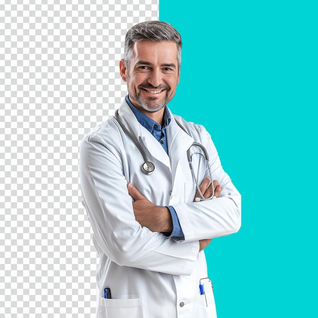 Docteur Masculin Avec Stéthoscope Photo Réaliste Sur Fond Transparent Isolé Psd