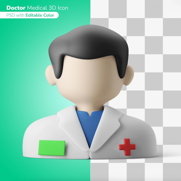 docteur en médecine homme avatar illustration 3d icône 3d couleur modifiable isolé