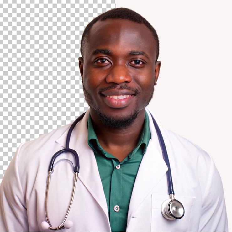 PSD docteur médical africain sur un fond transparent