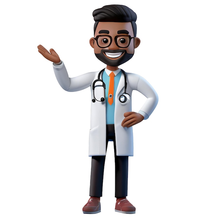 PSD docteur souriant de dessin animé 3d illustration de haute qualité à fond transparent