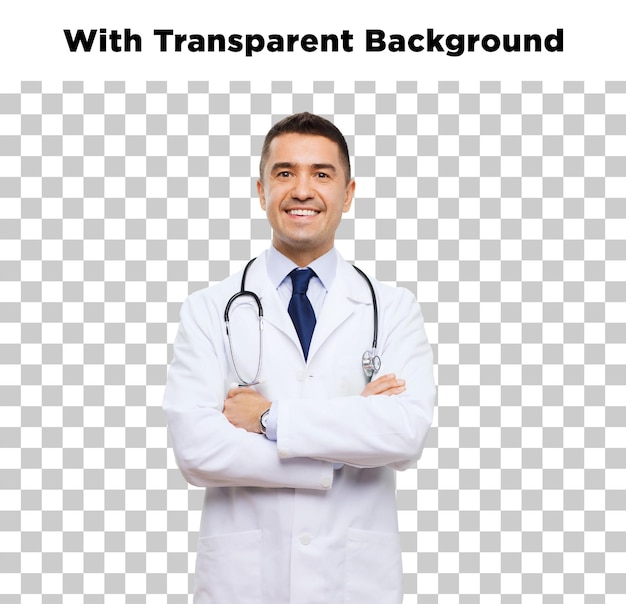 Docteur souriant avec un stéthoscope et les bras croisés