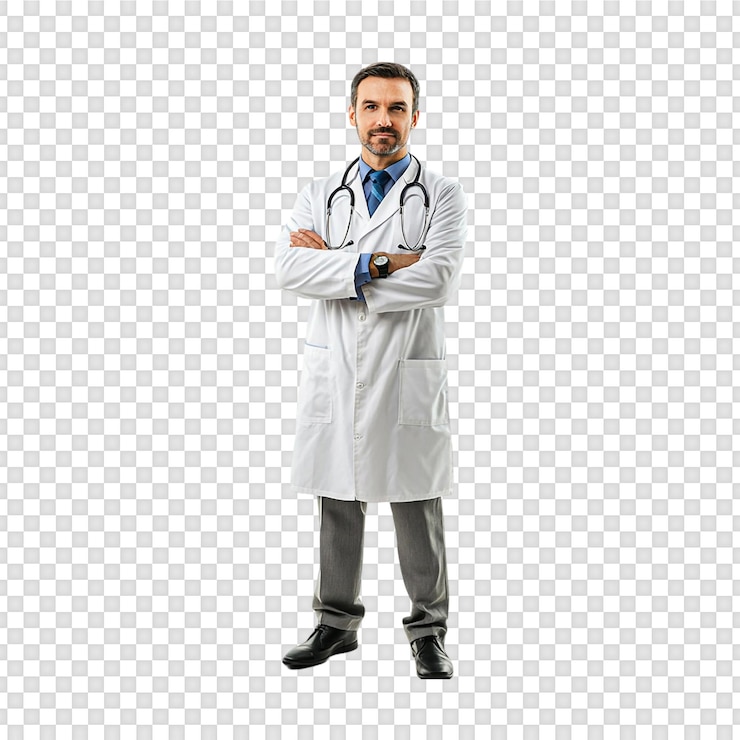 PSD un docteur sympathique et beau en uniforme de docteur isolé sur un fond transparent