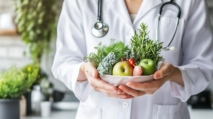 PSD docteur tenant un bol de fruits et légumes frais