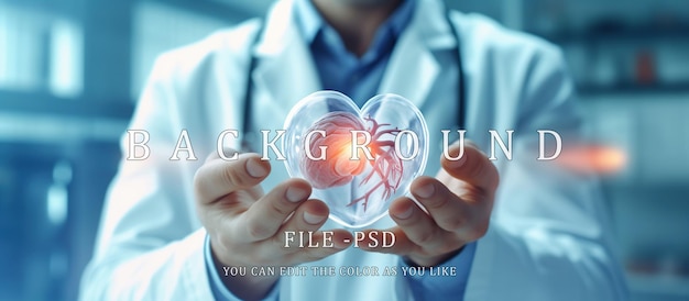 PSD docteur tenant l'icône du cœur virtuel via