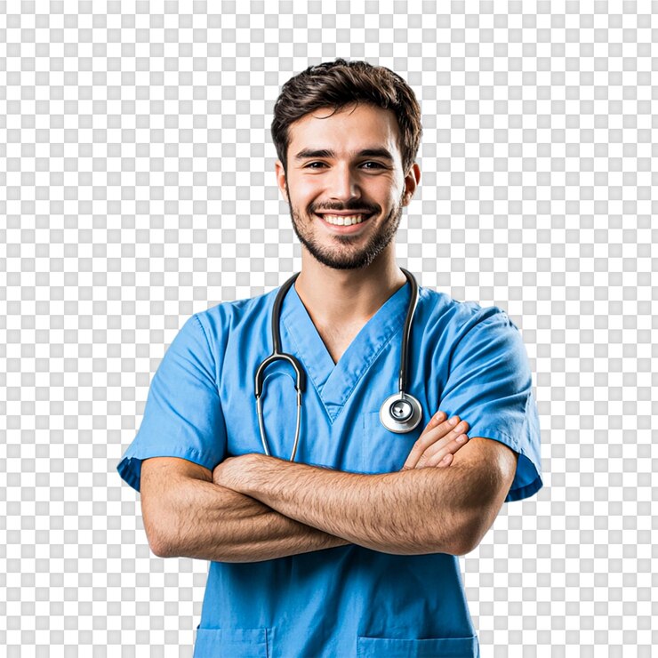 PSD docteur en uniforme bleu isolé sur un fond transparent