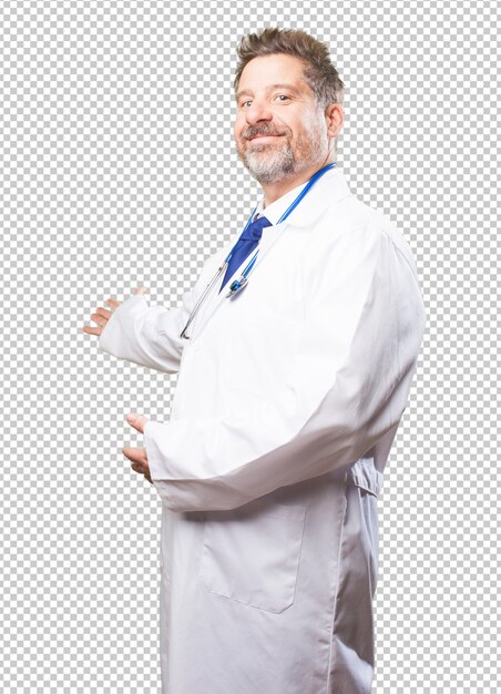 PSD doctor hombre haciendo un gesto de bienvenida.