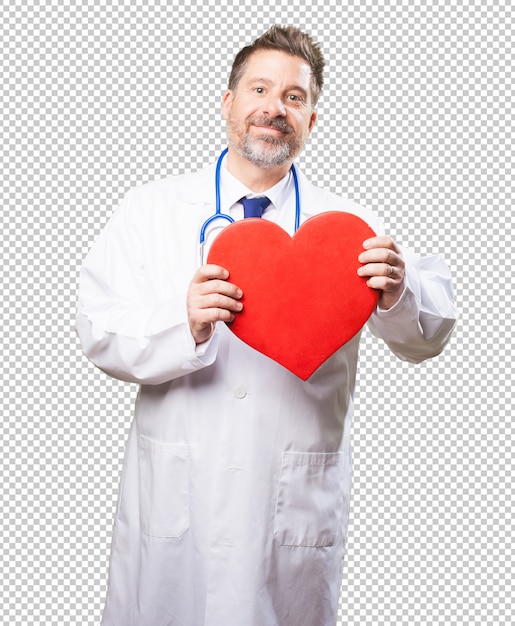 PSD doctor hombre sosteniendo un corazón