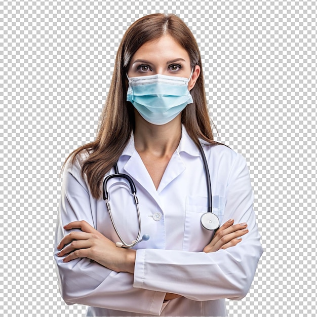 PSD doctora con máscara médica en un fondo transparente
