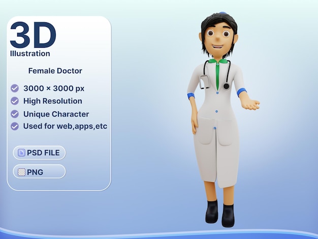PSD doctora de personaje 3d está presentando