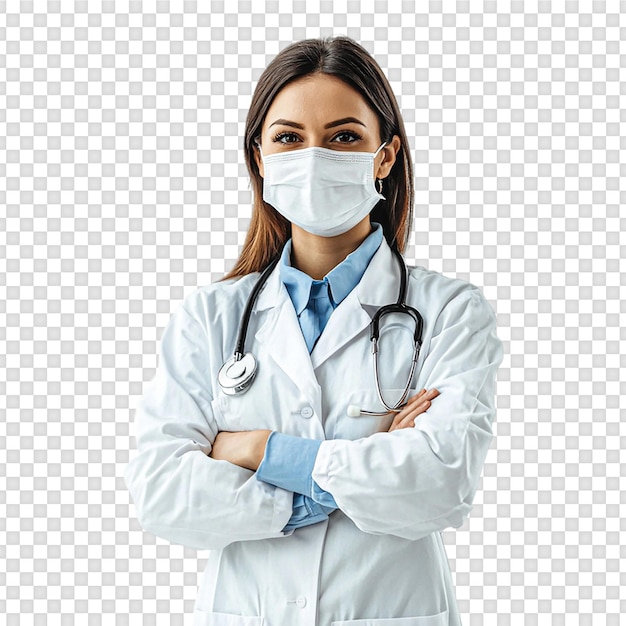 Doctora en uniforme médico aislada sobre un fondo transparente