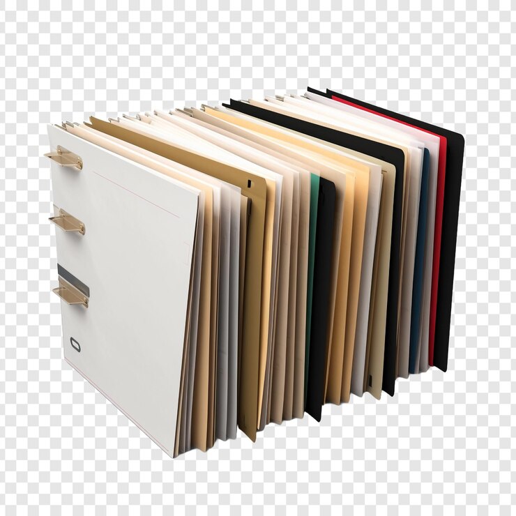 PSD documenti organizzati in cartelle separate isolate su uno sfondo trasparente
