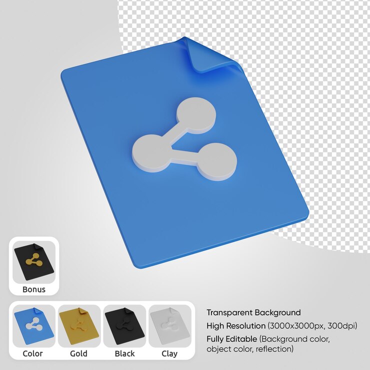 PSD documento 3d con compartir